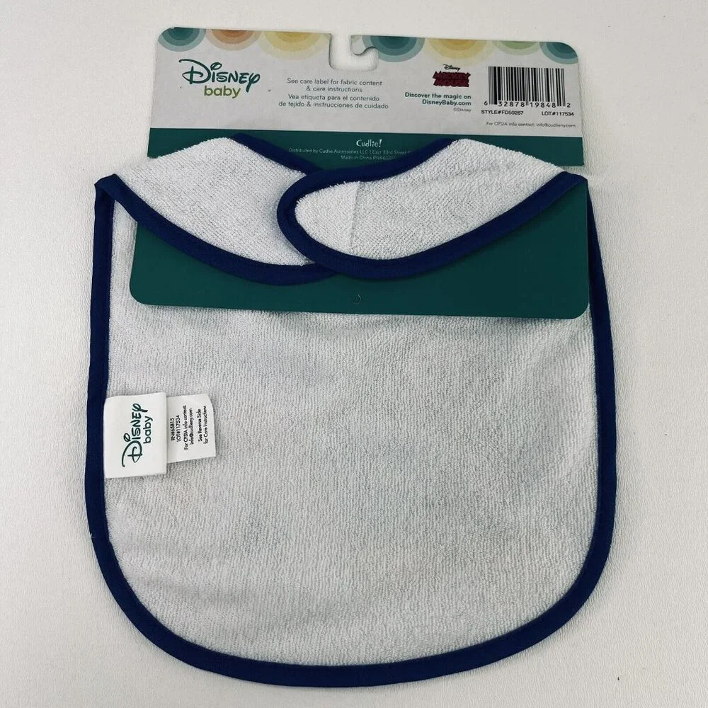 Disney Mickey Mouse Baby Bib Set Lot 3 Boy Blue and White New Cotton Washable
